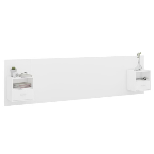 VidaXL vidaXL Bed Headboard with Cabinets White Engineered Wood Floating Nightstand 2