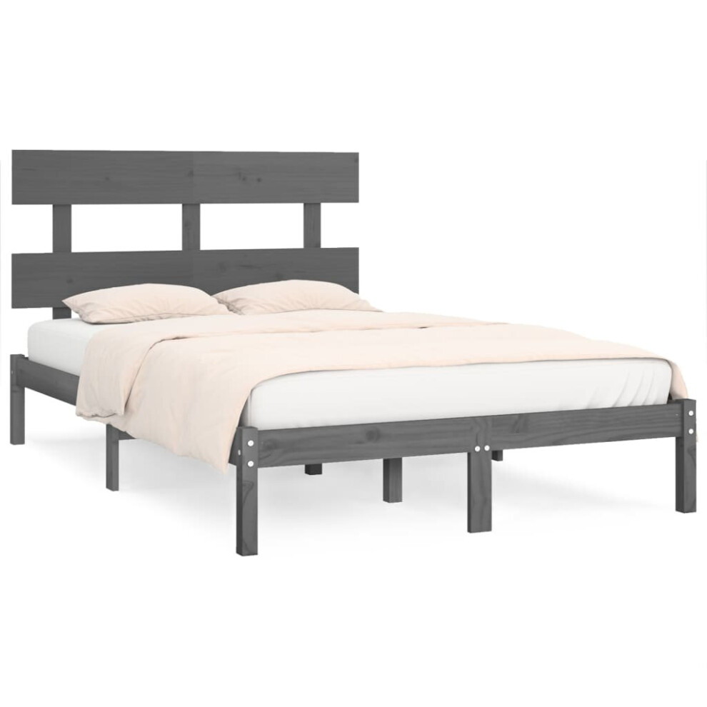 Vidaxl Solid Wood Bed Frame Grey 200X200 Cm Bedroom Wooden Bedstead Bed Base