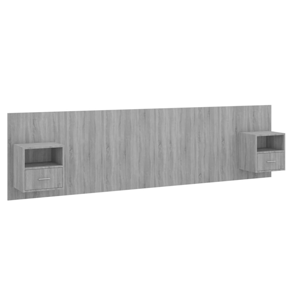 vidaXL Bed Headboard with Cabinets Grey Sonoma Engineered Wood Wall Nightstand