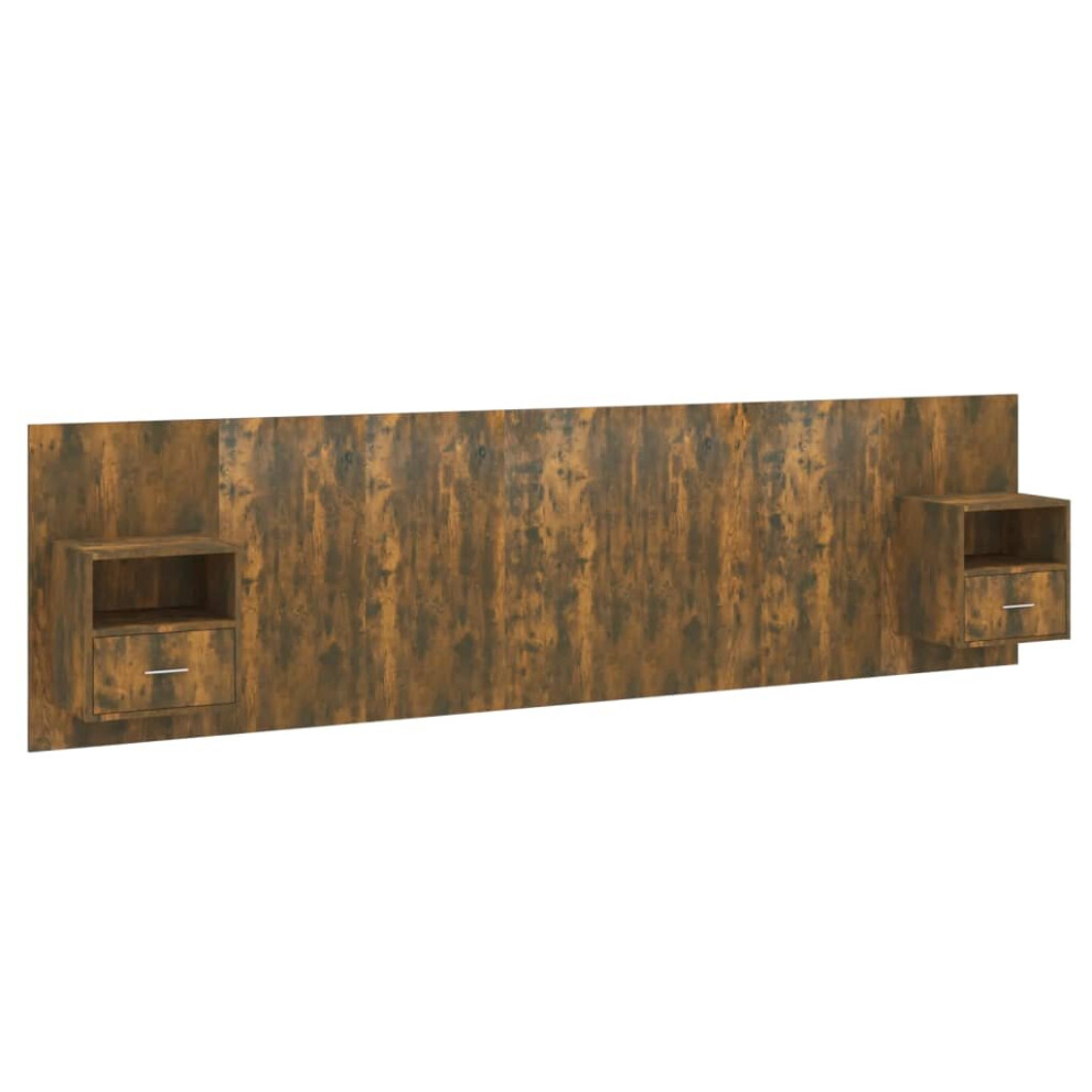 vidaXL Bed Headboard with Cabinets Smoked Oak Engineered Wood Wall Nightstand