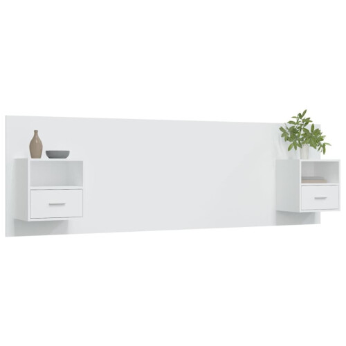 VidaXL vidaXL Bed Headboard with Cabinets White Engineered Wood Floating Nightstand 2