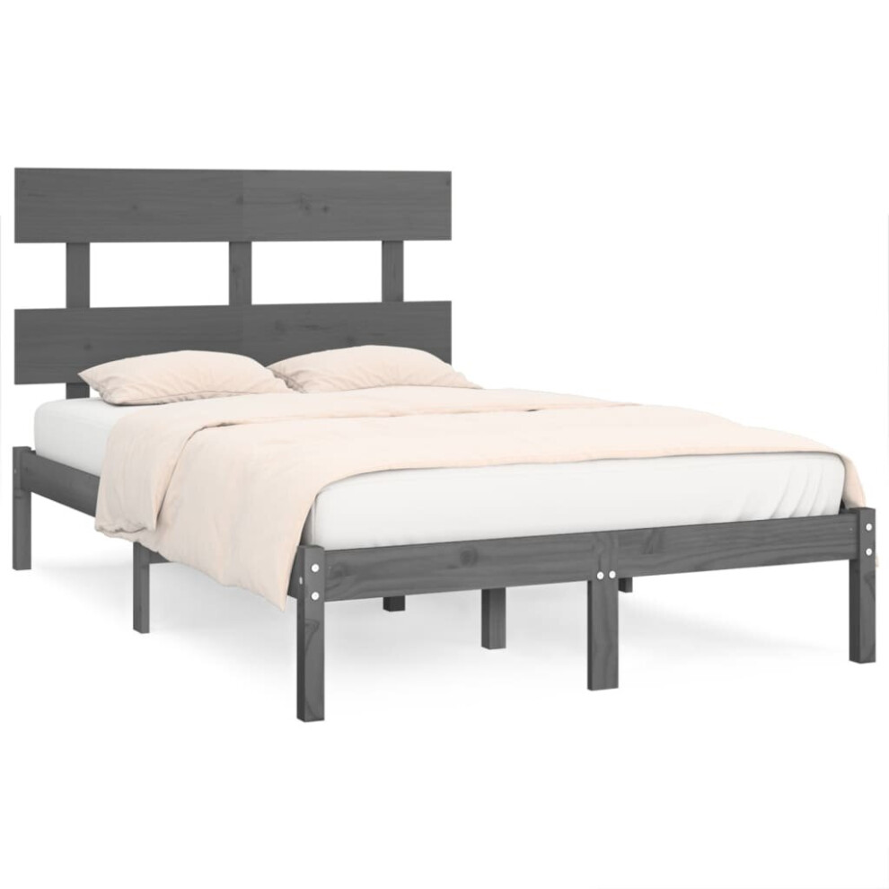 vidaXL Solid Wood Bed Frame Grey 120x200 cm Bedroom Wooden Bedstead Bed Base