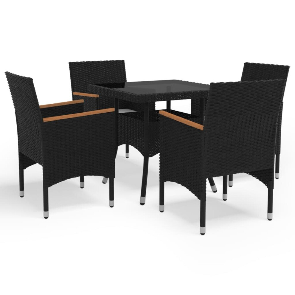 vidaXL Garden Dining Set 5 Piece Poly Rattan and Tempered Glass Black Seat