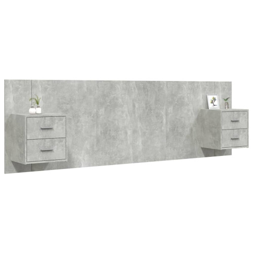 VidaXL vidaXL Bed Headboard with Cabinets Concrete Grey Engineered Wood Bed Header 2