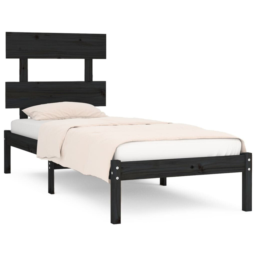 vidaXL Solid Wood Bed Frame Black 100x200 cm Bedroom Wooden Bedstead Bed Base