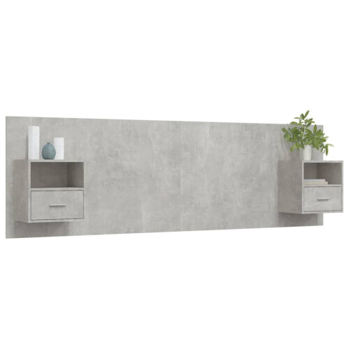 VidaXL vidaXL Bed Headboard with Cabinets Concrete Grey Engineered Wood Bed Header 2