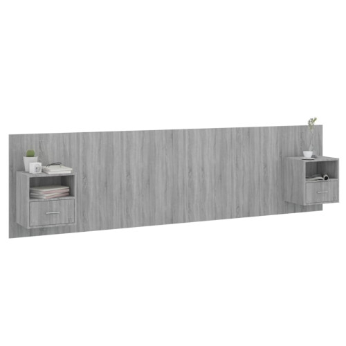 VidaXL vidaXL Bed Headboard with Cabinets Grey Sonoma Engineered Wood Wall Nightstand 2