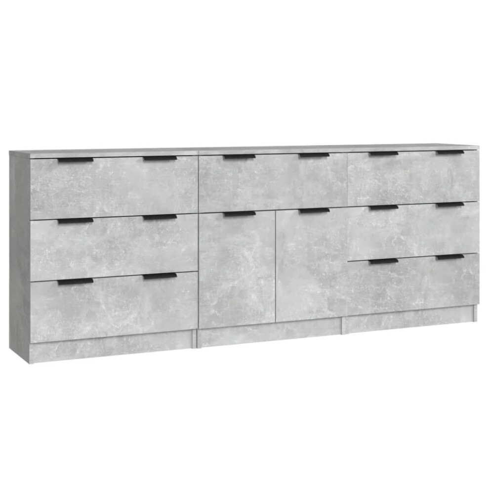 vidaXL Sideboards 3 Piece Concrete Grey Engineered Wood Cupboard Side Cabinet