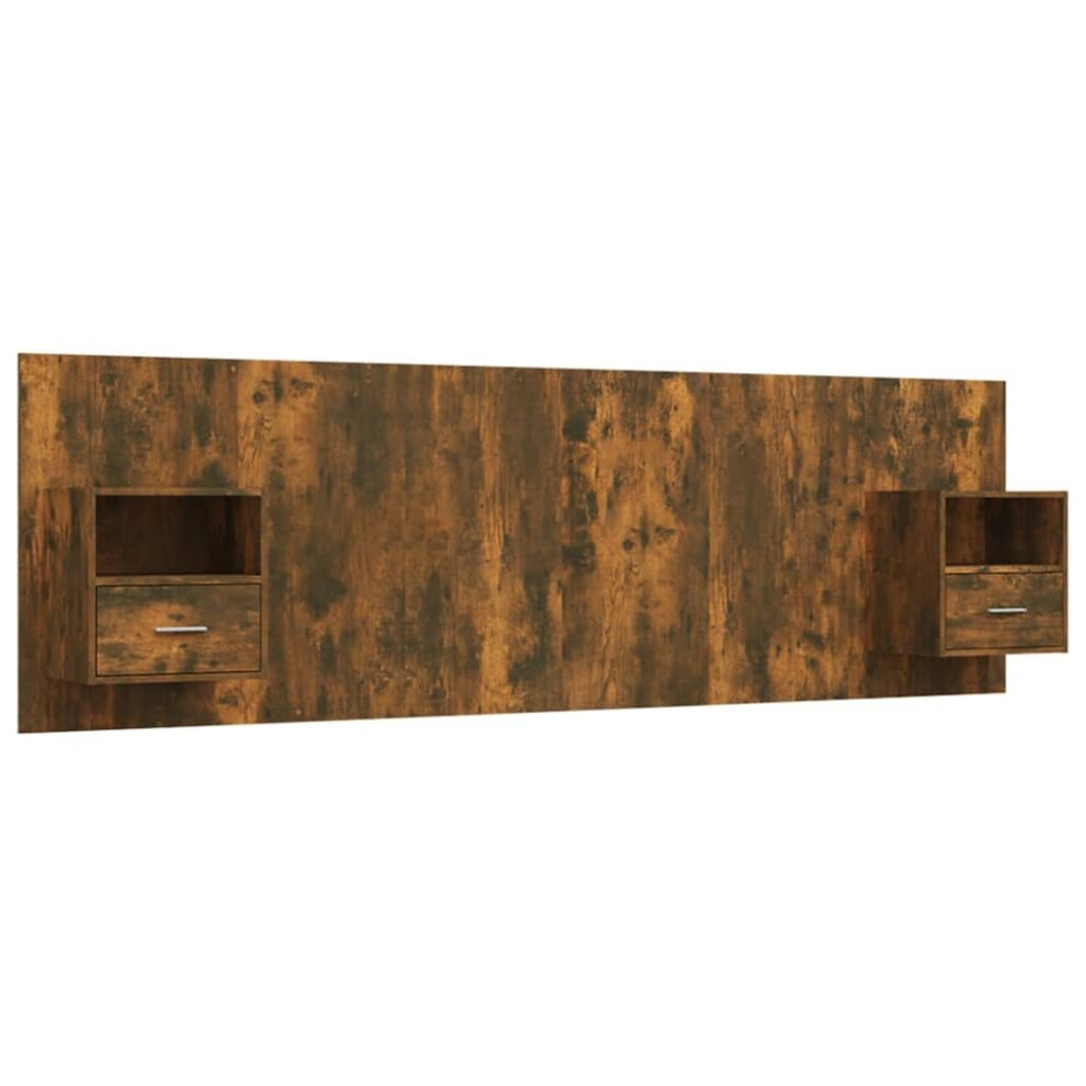 vidaXL Bed Headboard with Cabinets Smoked Oak Engineered Wood Wall Nightstand