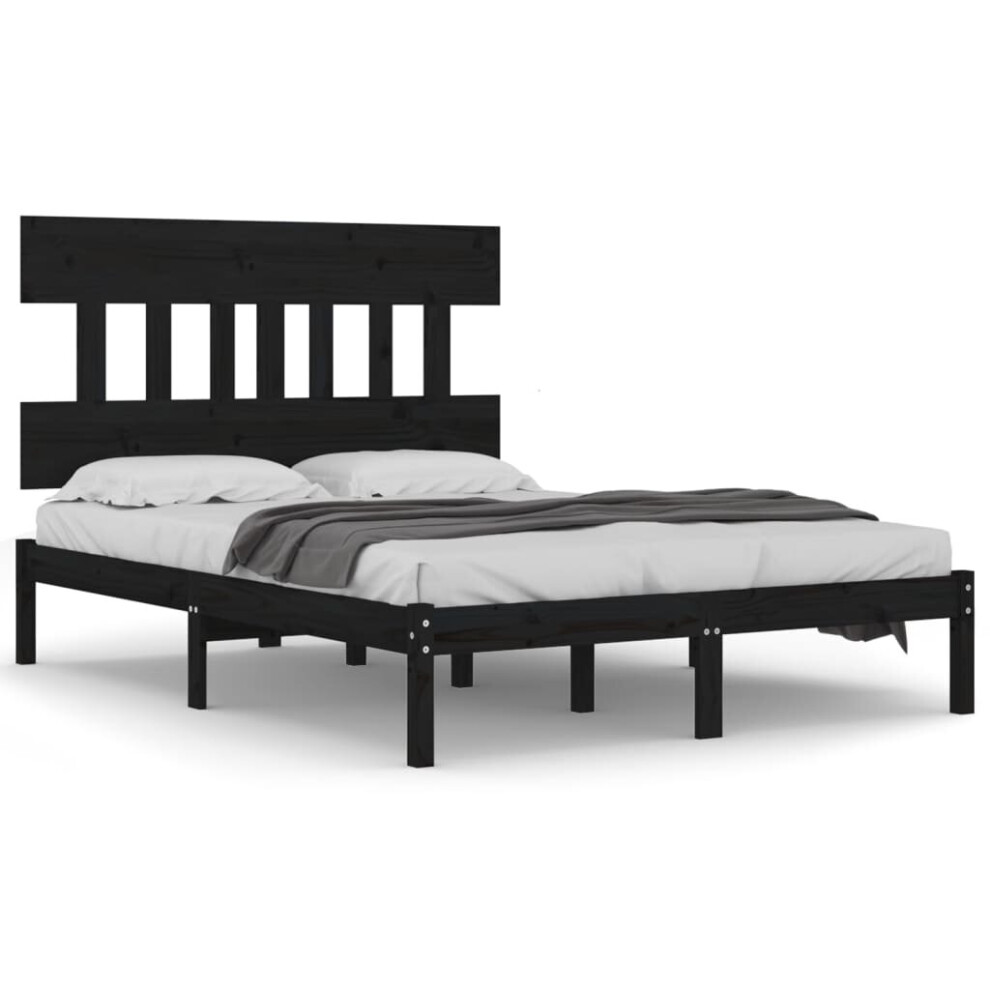 vidaXL Solid Wood Bed Frame Black 140x190 cm Wooden Bedroom Bedstead Bed Base