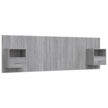 vidaXL Bed Headboard with Cabinets Grey Sonoma Engineered Wood Wall Nightstand