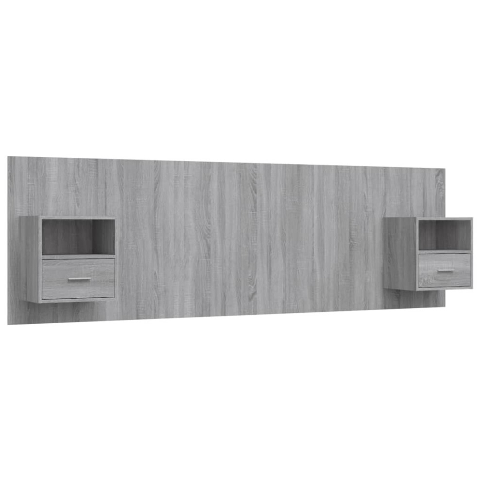 vidaXL Bed Headboard with Cabinets Grey Sonoma Engineered Wood Wall Nightstand