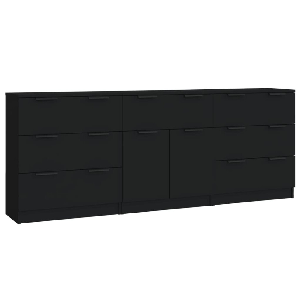 vidaXL Sideboards 3 Piece Black Engineered Wood Storage Cabinet Home Organiser