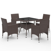 vidaXL Garden Dining Set 5 Piece Poly Rattan and Tempered Glass Brown Seat