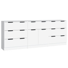 vidaXL 3-Piece White Engineered Wood Sideboards – Modern Storage Cabinets for Home Organiser