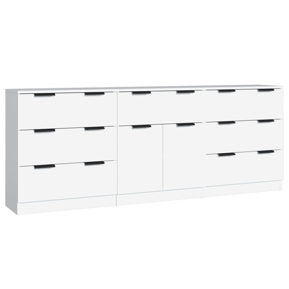 vidaXL 3-Piece White Engineered Wood Sideboards – Modern Storage Cabinets for Home Organiser