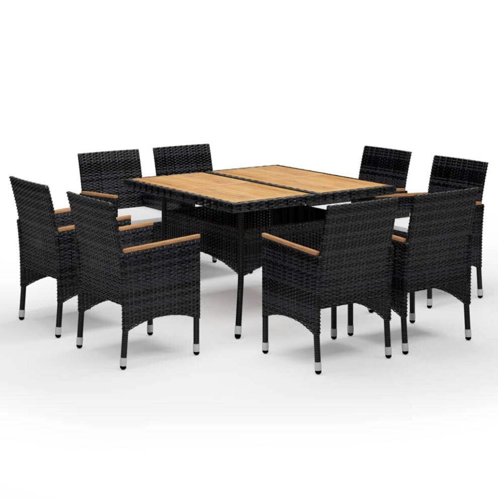 vidaXL Solid Wood and Poly Rattan Garden Dining Set 9 Piece Black Patio Table