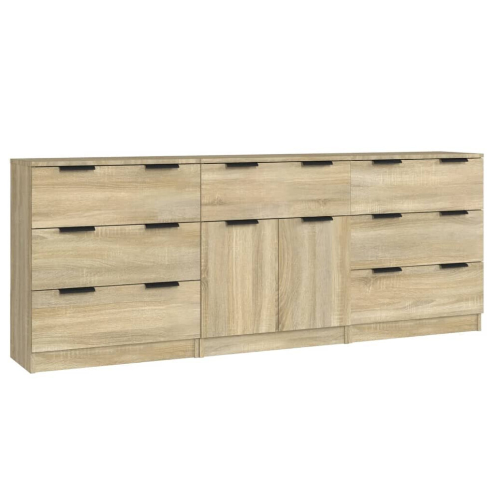 vidaXL Sideboards 3 Piece Sonoma Oak Engineered Wood Cupboard Storage Cabinet