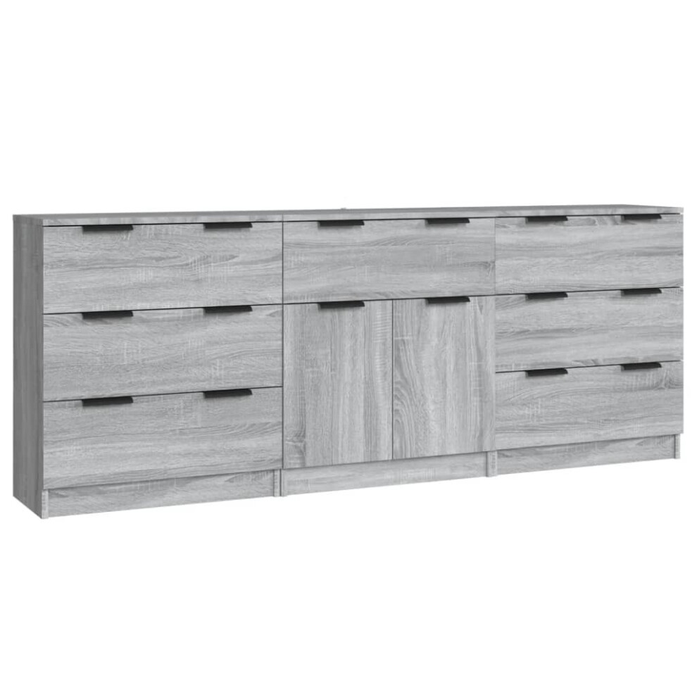 vidaXL Sideboards 3 Piece Grey Sonoma Engineered Wood Cupboard Storage Cabinet