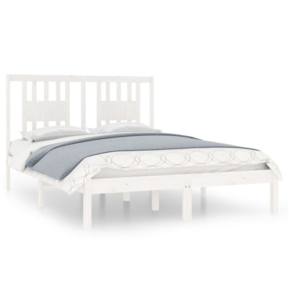 vidaXL Bed Frame Bed Base Wooden Bed White Solid Wood 120x190 Cm Small Double