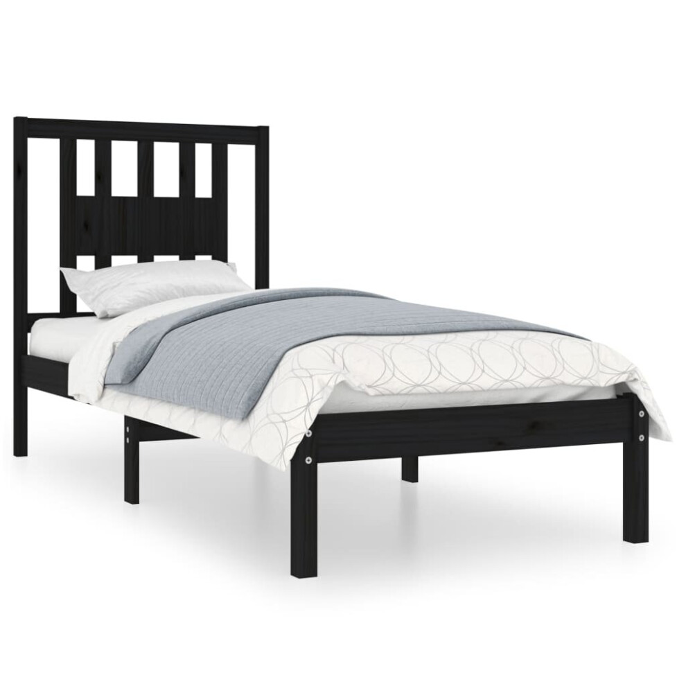 vidaXL Bed Frame Bed Base Platform Bed Black Solid Wood 75x190 cm Small Single