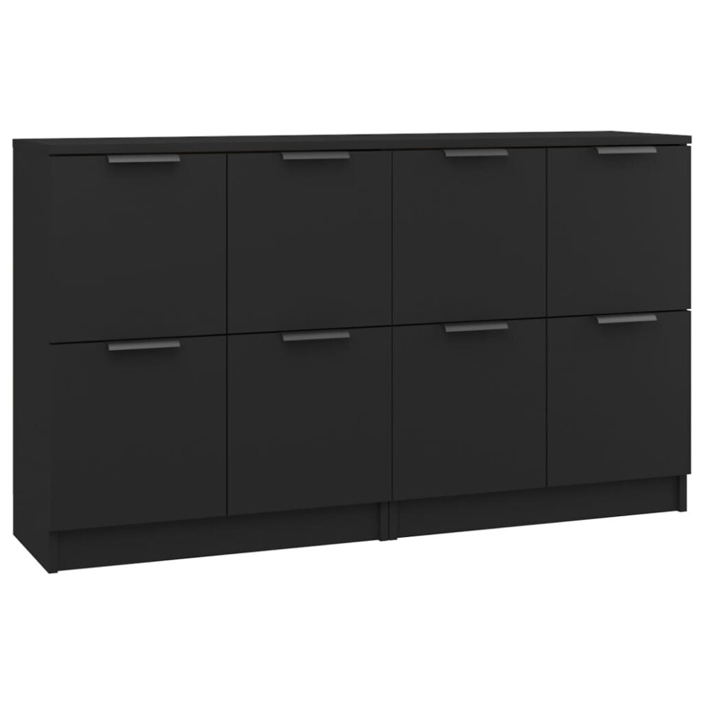 vidaXL 2x Sideboards Black Engineered Wood Storage Cabinet Home Organiser