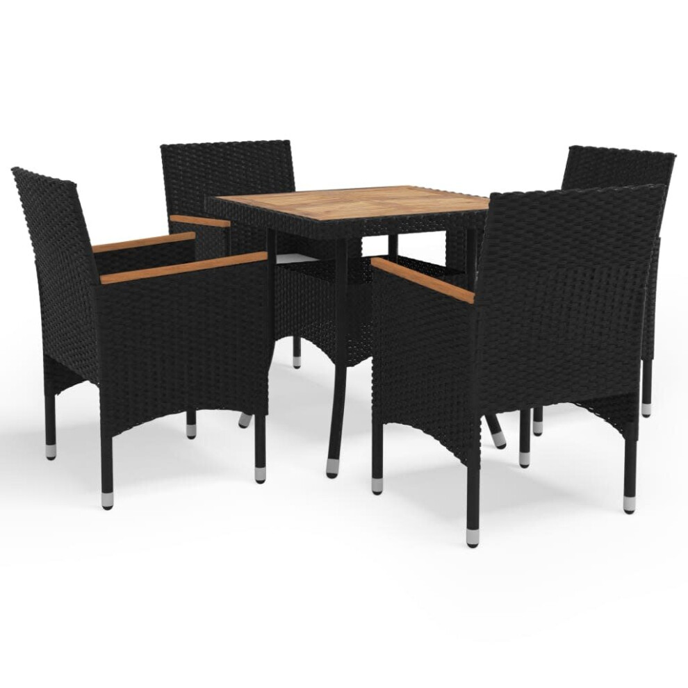 vidaXL Solid Wood and Poly Rattan Garden Dining Set 5 Piece Black Dining Chair