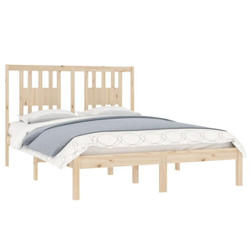 VidaXL vidaXL Bed Frame Bed Base Wooden Platform Bed Solid Wood 135x190 cm Double 2