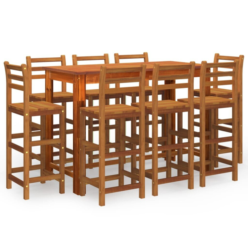 vidaXL Solid Wood Acacia Garden Bar Set 9 Piece Wooden Bar Table and Stool