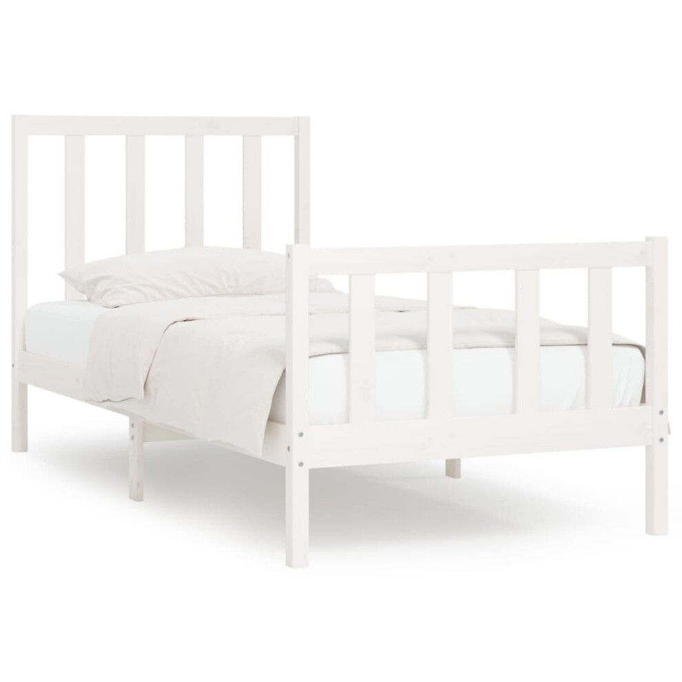 vidaXL Bed Frame Bed Base Wooden Bed White Solid Wood 75x190 Cm Small Single