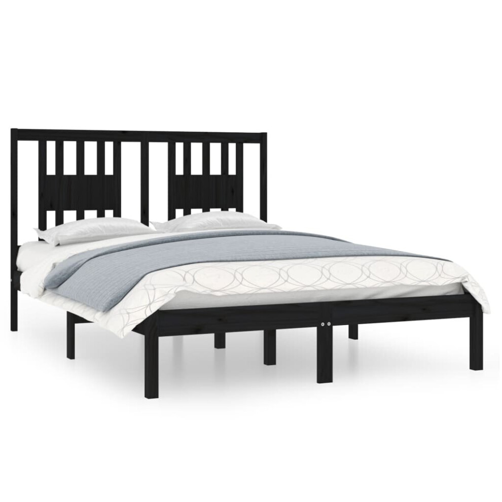 vidaXL Bed Frame Bed Base Platform Bed Black Solid Wood 135x190 cm Double