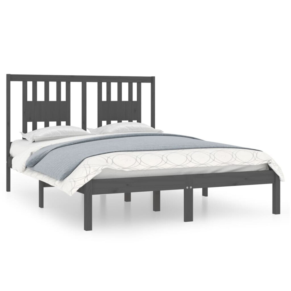 vidaXL Solid Wood Pine Bed Frame Grey 120x200 cm Wooden Bedstead Bed Base