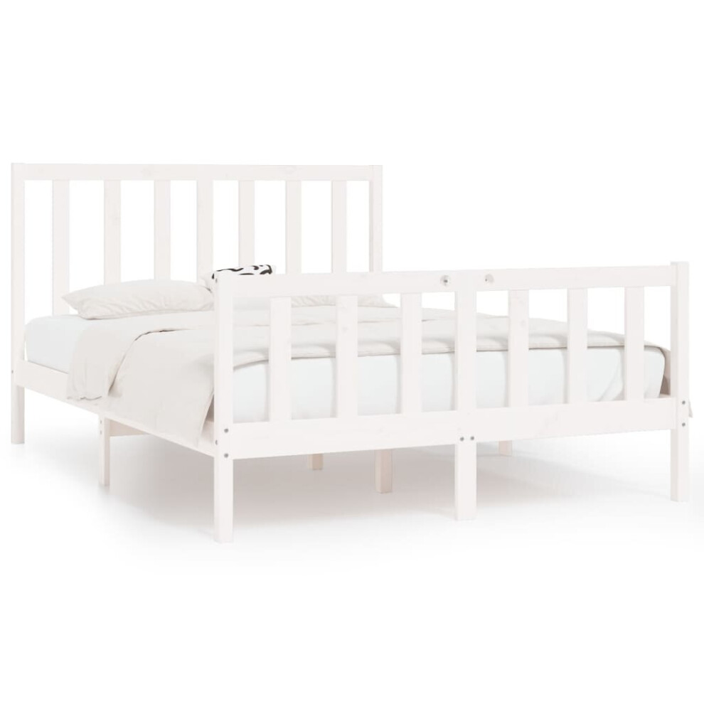 vidaXL Bed Frame Bed Base Wooden Bed White Solid Wood 120x190 cm Small Double