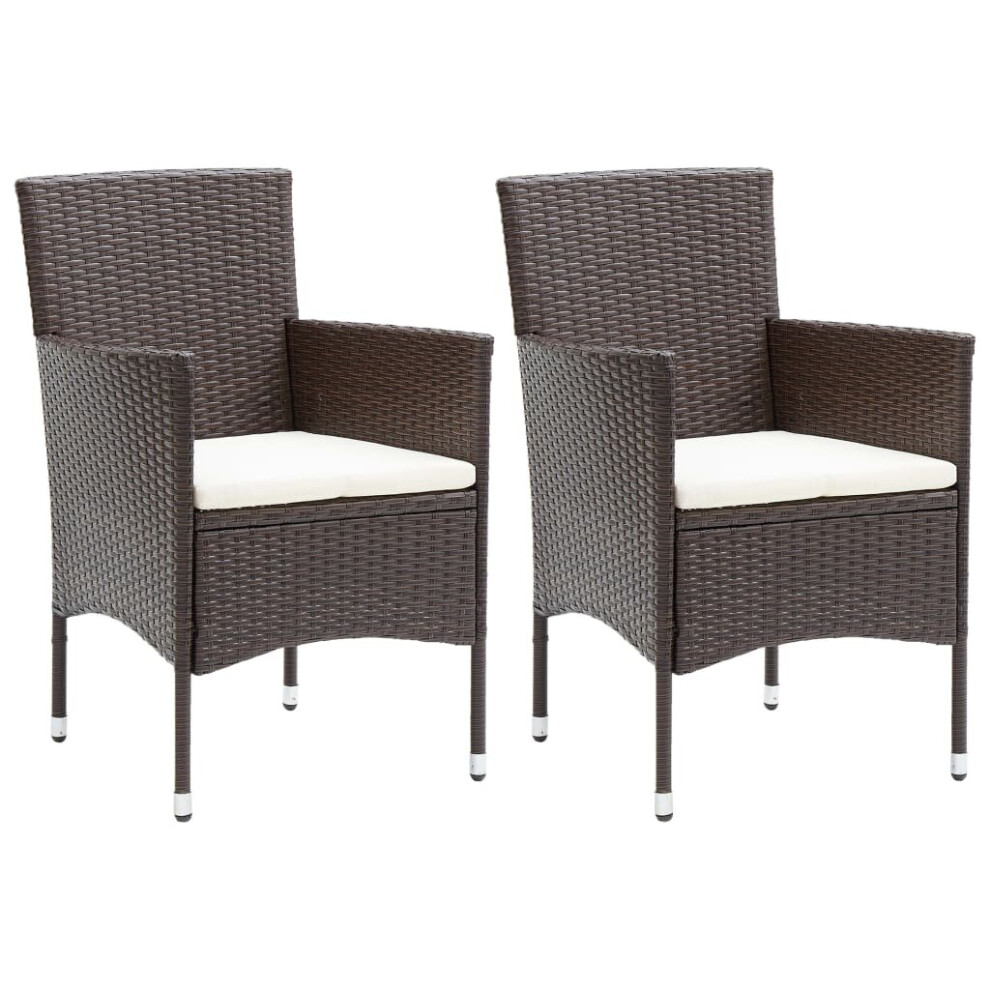 Vidaxl 2X Garden Dining Chairs Poly Rattan Outdoor Armchair Lounge Seat Brown