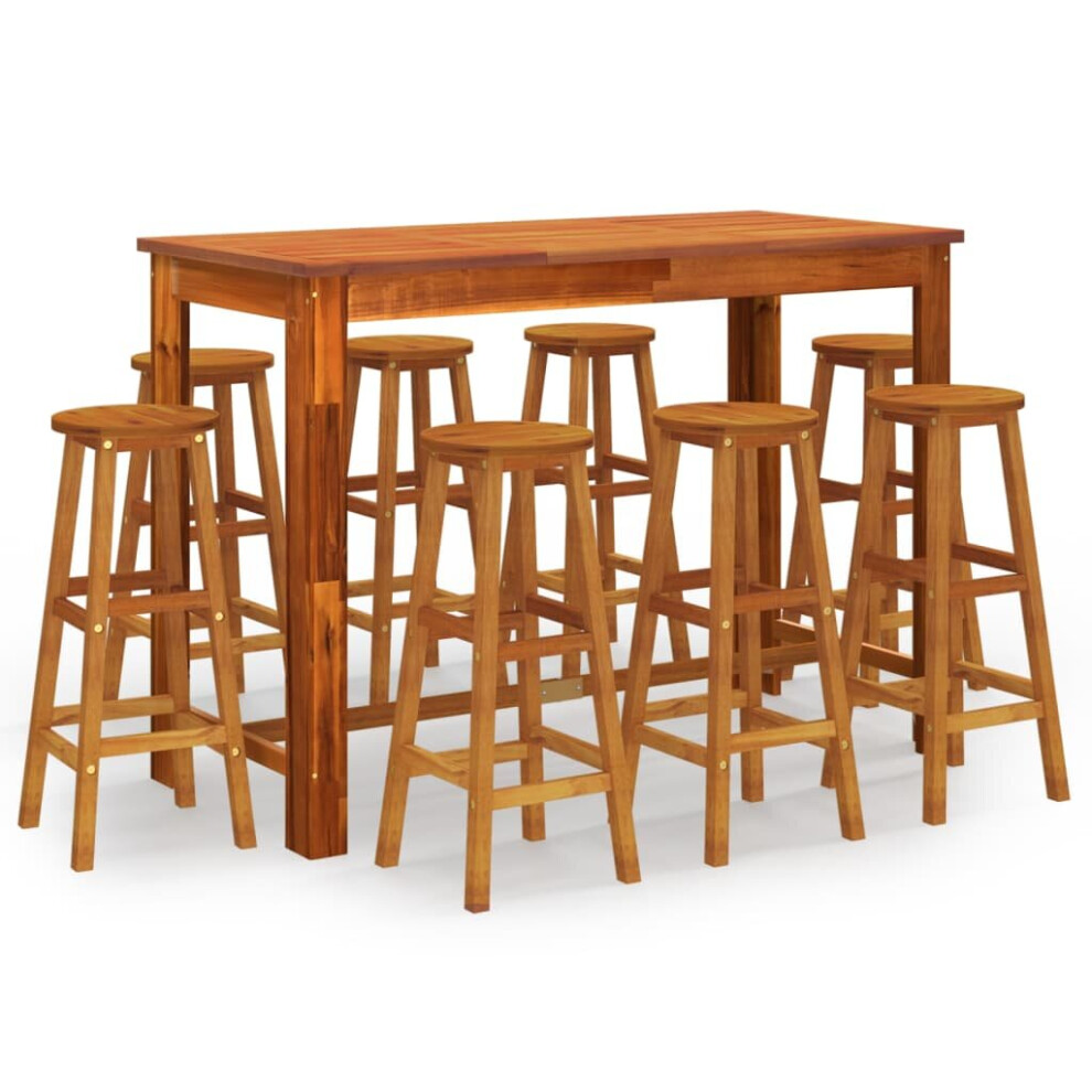 vidaXL Solid Wood Acacia Garden Bar Set 9 Piece Wooden Bar Table and Stool