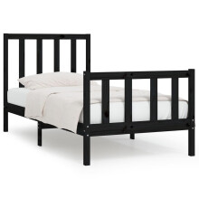 vidaXL Bed Frame Bed Base Wooden Bed Black Solid Wood 75x190 cm Small Single