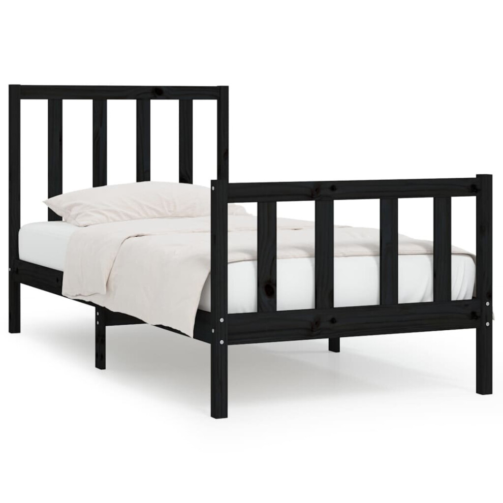 vidaXL Bed Frame Bed Base Wooden Bed Black Solid Wood 75x190 cm Small Single