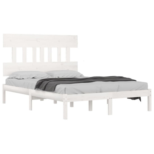 VidaXL vidaXL Solid Wood Bed Frame White 200x200 cm Wooden Bedroom Bedstead Bed Base 2