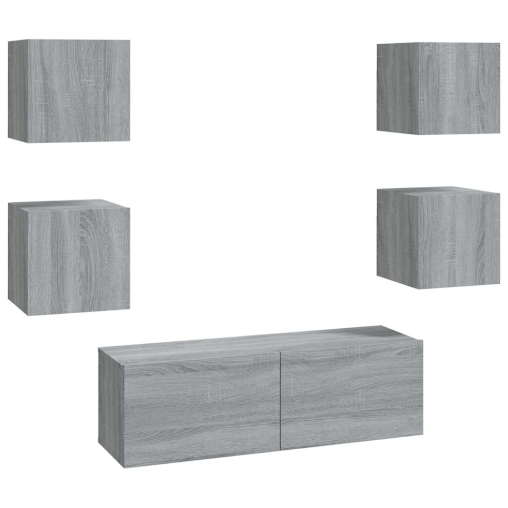 vidaXL Wall-mounted TV Cabinet Set Grey Sonoma Engineered Wood Media Unit