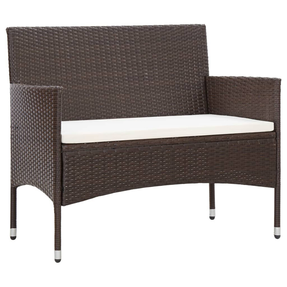 vidaXL Garden Bench with Cushion Poly Rattan Brown Outdoor Patio Bench Seat