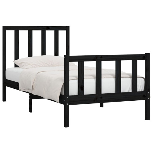 VidaXL vidaXL Bed Frame Bed Base Wooden Bed Black Solid Wood 75x190 cm Small Single 2