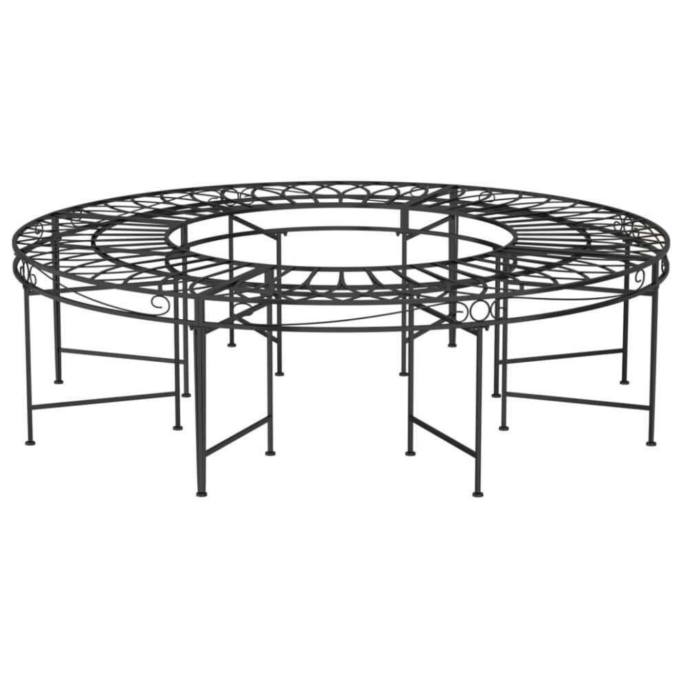 vidaXL Round Tree Bench ??160 cm Black Steel Patio Circular Garden Tree Seat