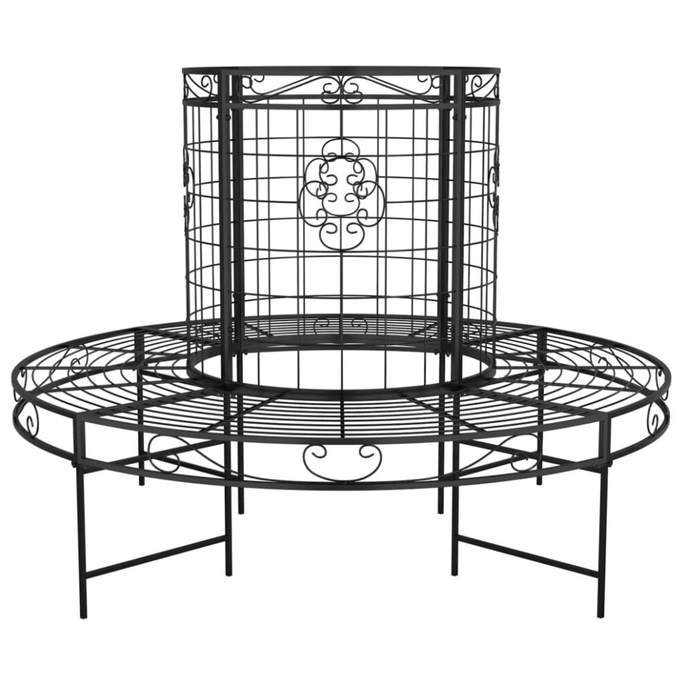 vidaXL Round Tree Bench ??137 cm Black Steel Patio Circular Garden Tree Seat