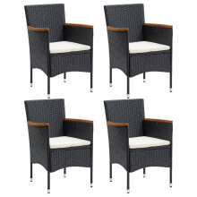 vidaXL 4x Garden Dining Chairs Poly Rattan Black Outdoor Patio Dining Armchair