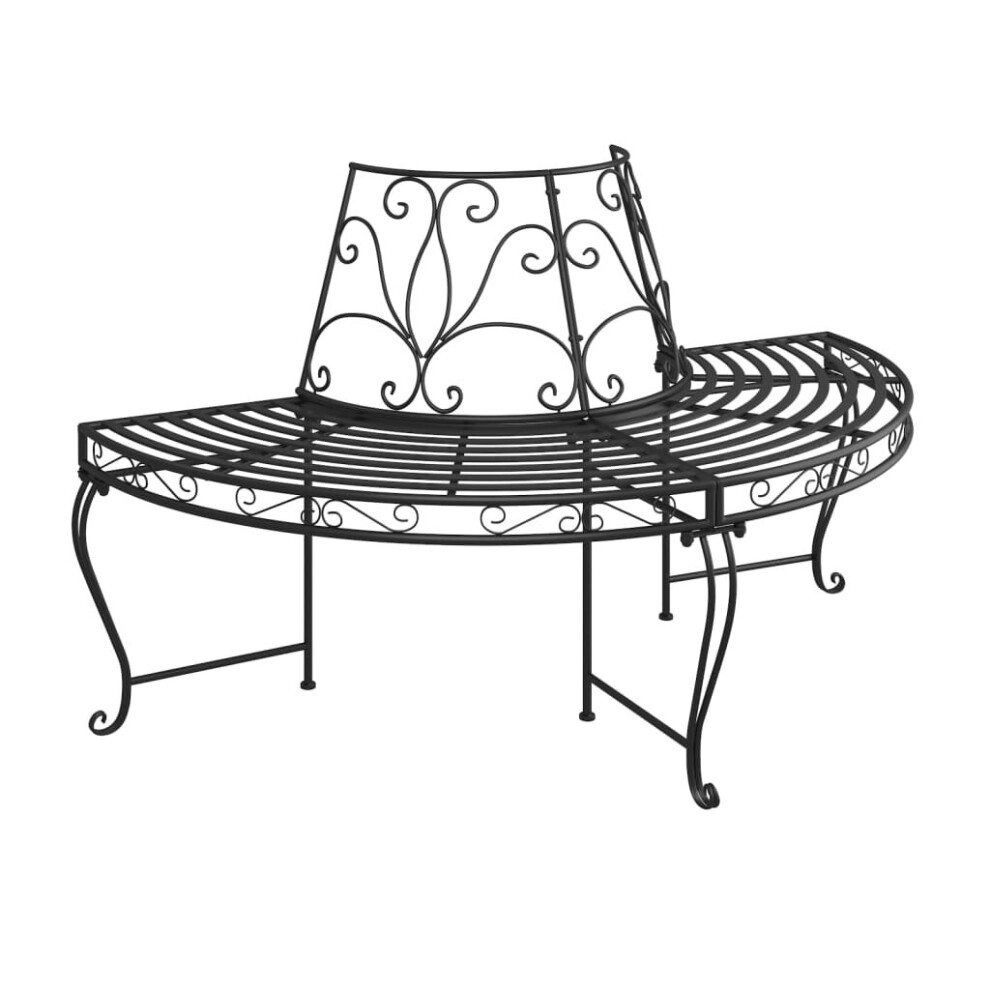 vidaXL Half Round Tree Bench Ø160 cm Black Steel Outdoor Seating Patio Bench