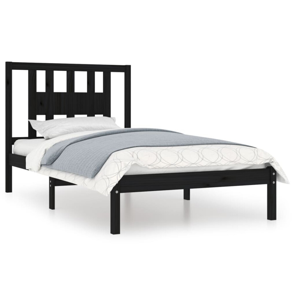 vidaXL Solid Wood Pine Bed Frame Black 100x200 Cm Bedstead Platform Bed Frame