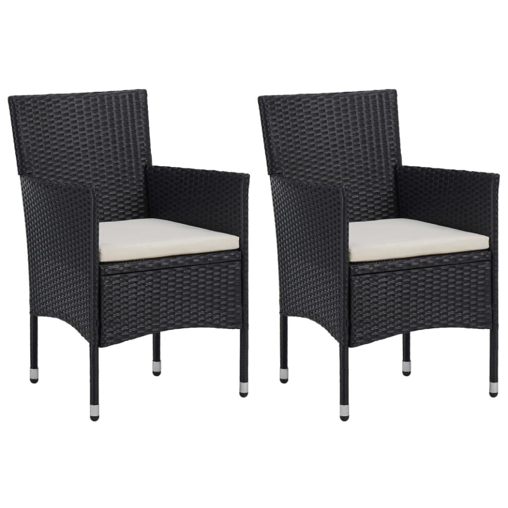 vidaXL 2x Garden Dining Chairs Poly Rattan Black Outdoor Armchair Lounge Seat