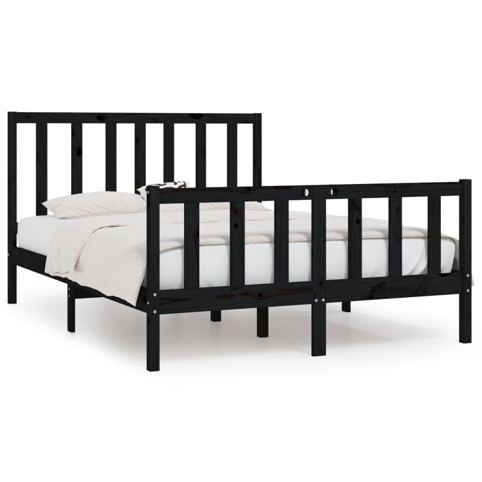 vidaXL Solid Wood Bed Frame Black 140x190 cm Bedroom Wooden Bedstead Bed Base