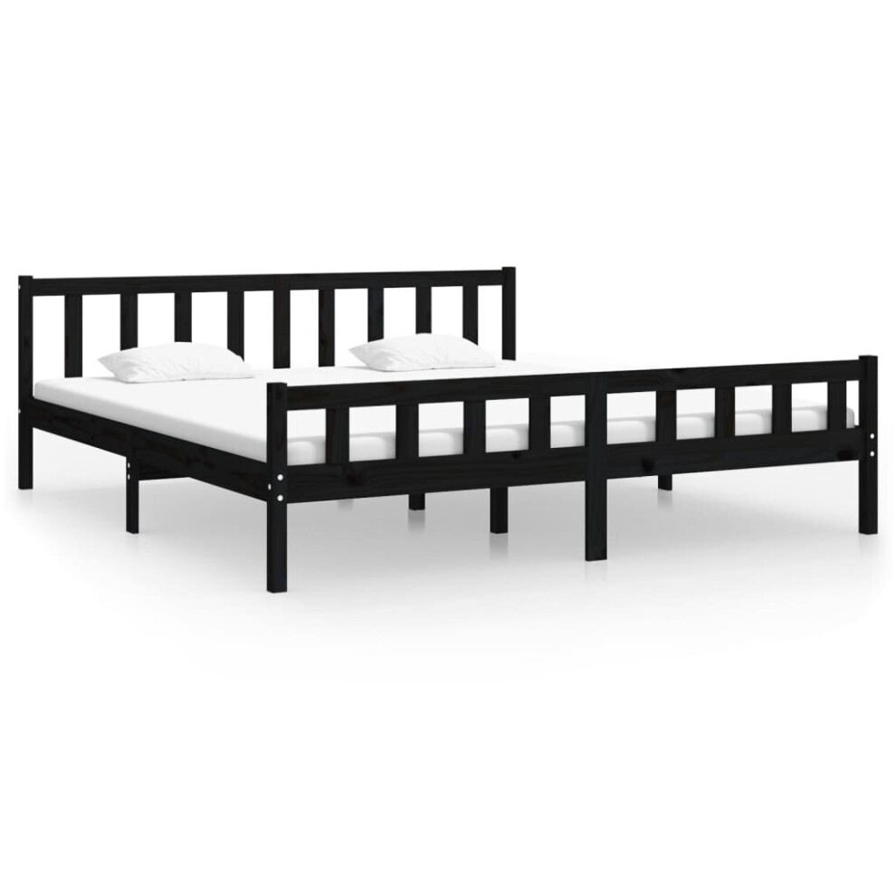 vidaXL Solid Wood Bed Frame Black 160x200 cm Bedroom Wooden Bedstead Bed Base