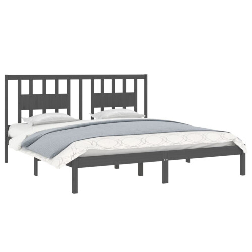 VidaXL vidaXL Solid Wood Pine Bed Frame Grey 200x200 cm Bedstead Platform Bed Frame 2